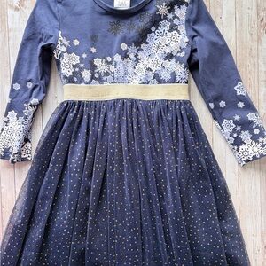 Navy Blue Dress with Gold Snowflakes